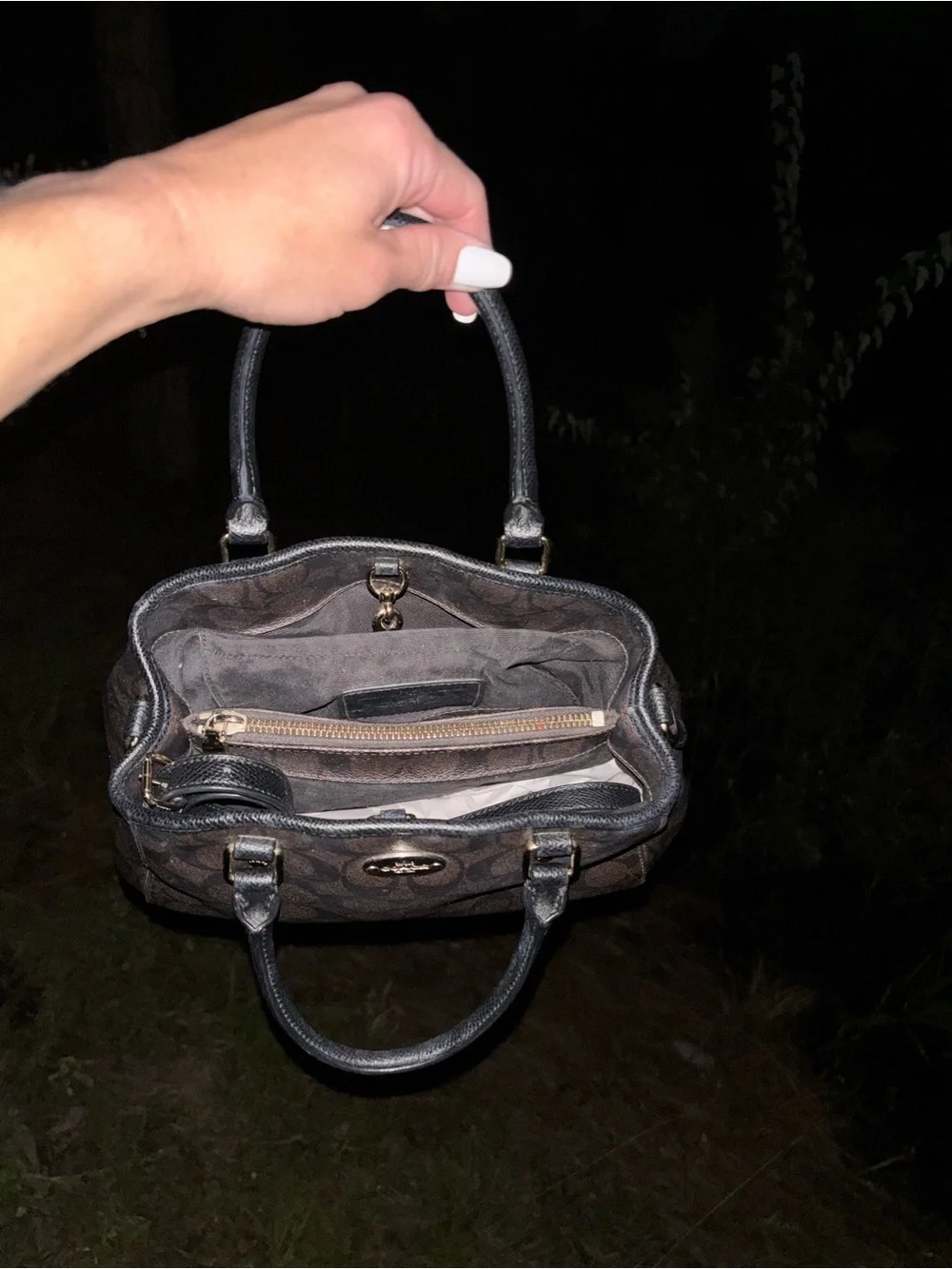 Coach Brown Signature Satchel with Black Handles
